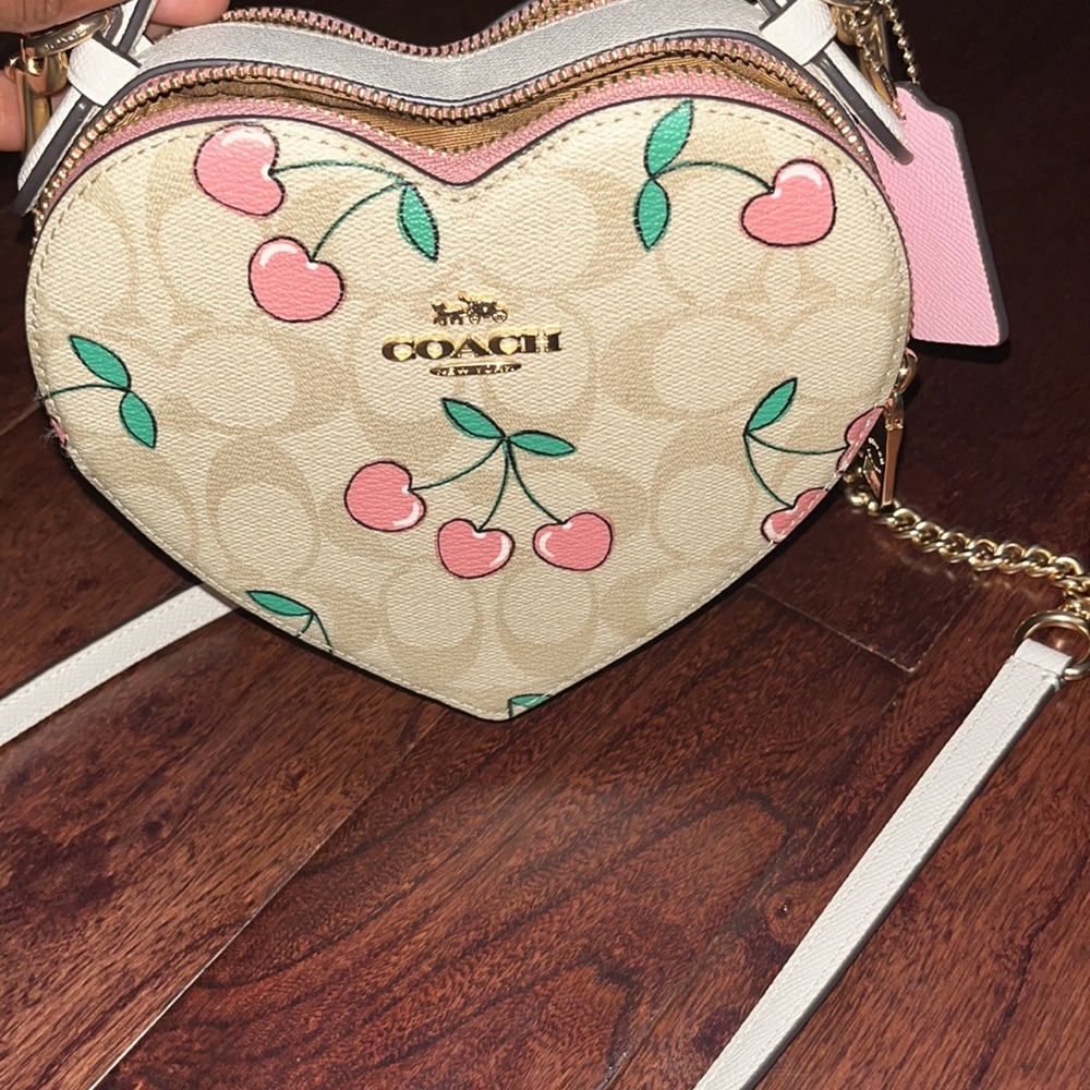 Coach Heart Crossbody In Signature Canvas With Heart Cherry Print